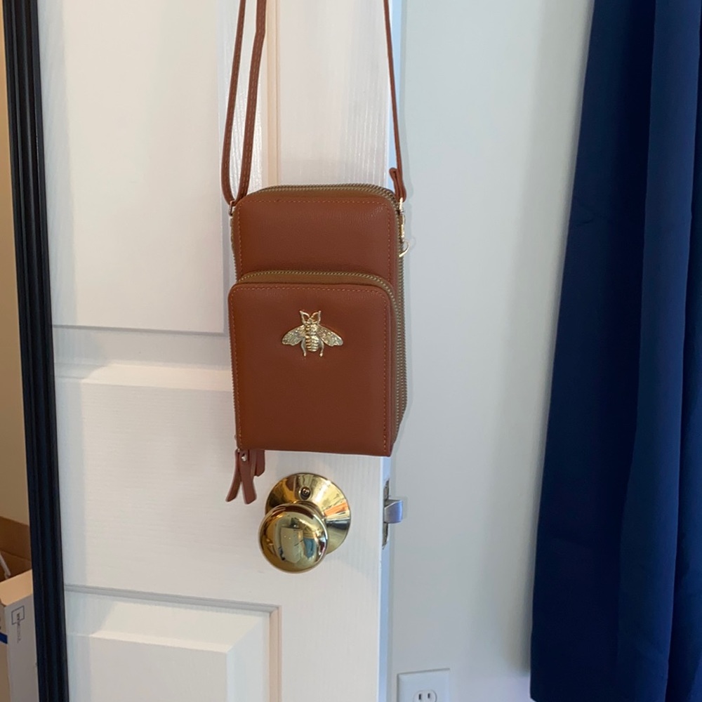 Small Cossbody Faux Leather Light Brown Bee Purse